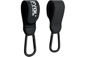 FYGL Stroller Hooks - Leather Buggy Clips, Pushchair Carabiner Clip for Bags, Easy Attachment for Pram, Universal Stroller Clips and Hooks, Stroller Accessories - Black (2 Pack)