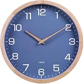 Kesin Wall Clock 12 Inch Silent Non Ticking Wood Wall Clocks Modern Simple | Battery Operated - Wooden Blue Clock Decorative for Kitchen,Living Room,Bedroom,Kid&rsquo;s Room
