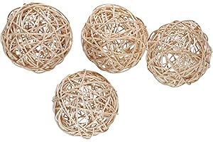 KERYAR 4 Pcs Wicker Rattan Balls Decorative for Centerpiece Bowls Fillers Home Decor Christmas Halloween DIY Crafts Weddings (Cream, 4 in)