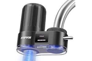 FTSFVOE Faucet Water Filter for Sink, with LED Display Water Filter, Turbine-Powered UV Sterilization, Reduces Chlorine, Limescale, Heavy Metals, and Odors with 2 Replacement Filter