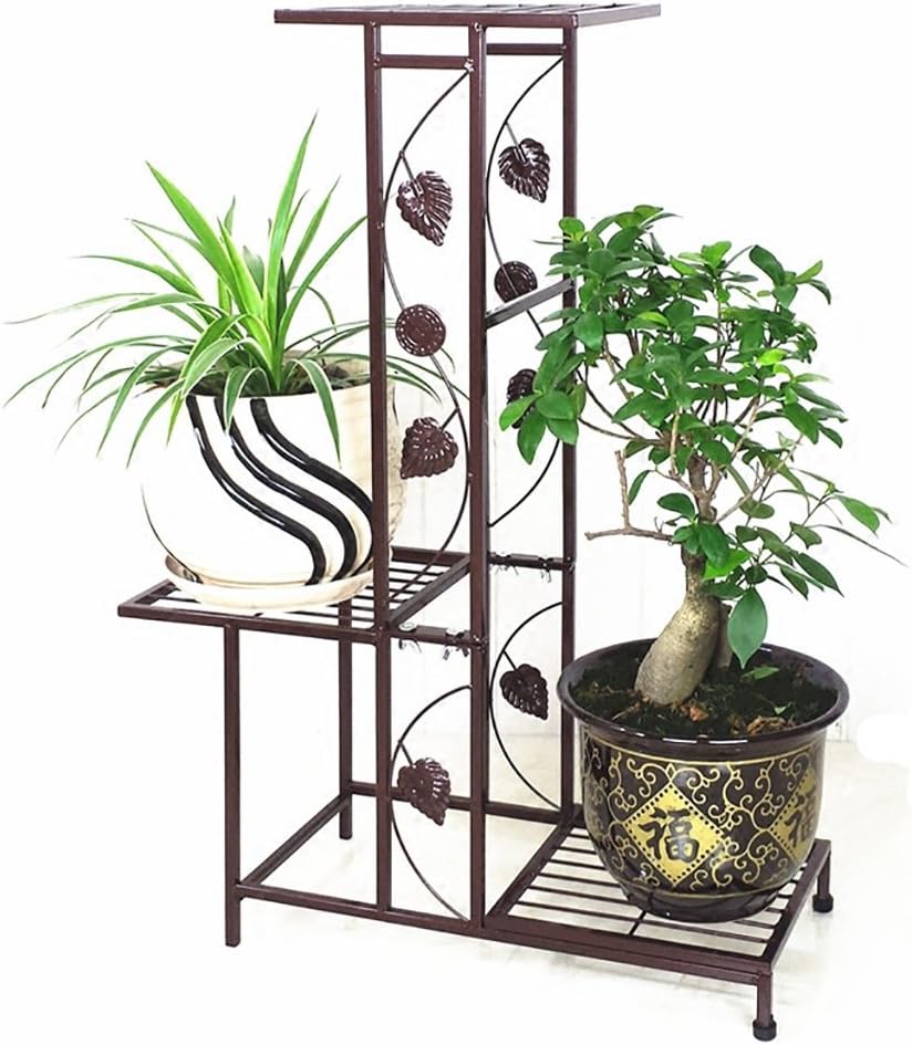 ZhiWuhuajia Flower racks Flower rack wrought iron multi-storey landing European balcony indoor living room Chloro wood ladder green wood flower stand flower pot rack Plant display stand