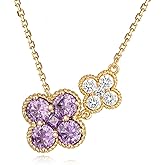 LOLAR RAY Birthstone Necklace for Women - 14K Gold Plated Clover Necklace - Four Leaf Clover Necklaces Cubic Zirconia Flower Pendant Simple Dainty Floral Lucky Jewelry Gift