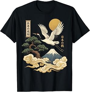 Japanese Crane Japan Cherry Blossom T-Shirt