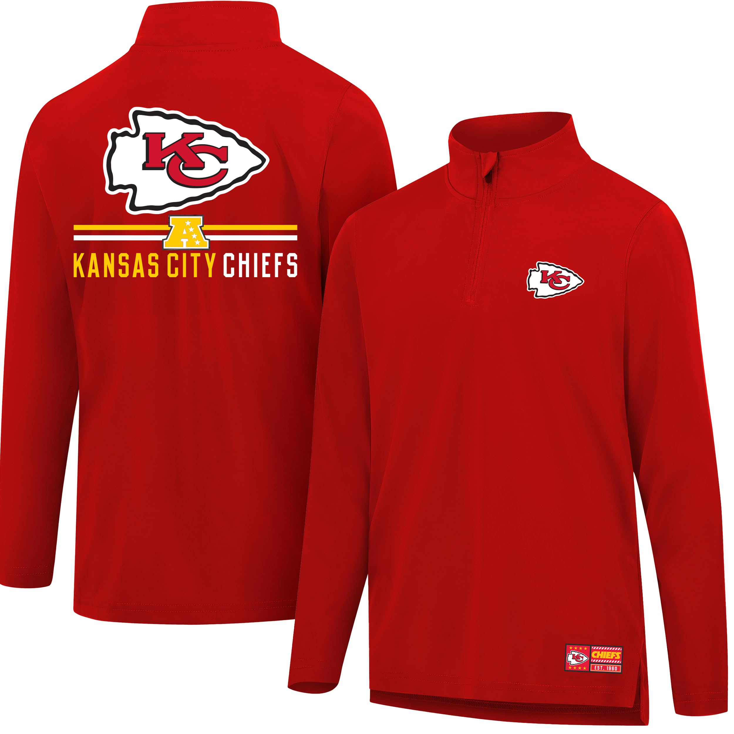 Ultra Game NFL Official Adults Super Soft Quarter Zip Long Sleeve T-Shirt - Unisex, Kansas City Chiefs, Team Color, Small Image