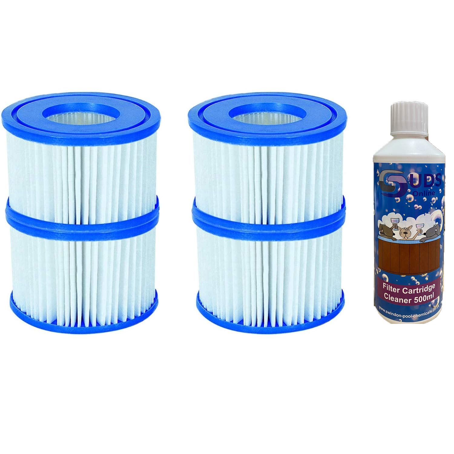SUDS-ONLINE Filter Cartridge Cleaner With Compatible Bestway Filter Cartridge VI Replacement FOR Miami, Vegas, Monaco, Palm Springs (2 x Twin Pack + 500ml)
