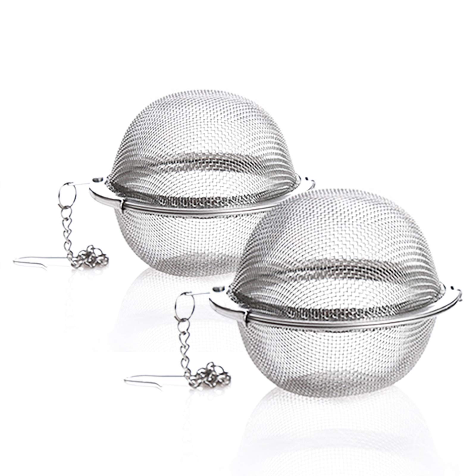 Prettyui 2 Pack Stainless Steel Mesh Tea Strainer with Extended Chain Hook for Brewing Loose Tea, Spices and Seasonings