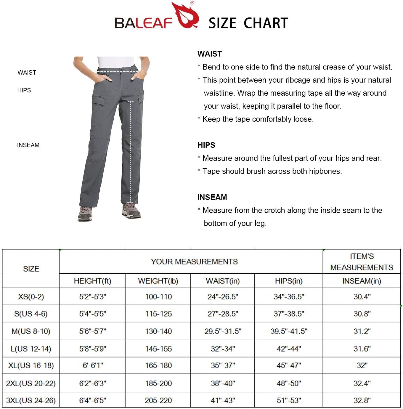 BALEAF Women's Hiking Cargo Pants UPF 50 Outdoor Athletic Stretch Pants Water Resistant Zipper Pockets : Sports & Outdoors