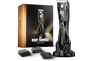 Lijecozy Body Hair Trimmer for Men - Pubic Hair Trimmer for Man - Electric Ball Shaver with Display & Light - Waterproof Wet/Dry Groomer kit for Groin - Wireless Charging - Ceramic Blade with 3 Comb