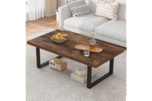 IBF Rustic Living Room Table, Simple Industrial Rectangle Coffee Table, Modern Minimalist Farmhouse Wooden Center Table, Wood and Metal Vintage Coffee Table for Bedroom Office, Rustic Brown, 47 Inch