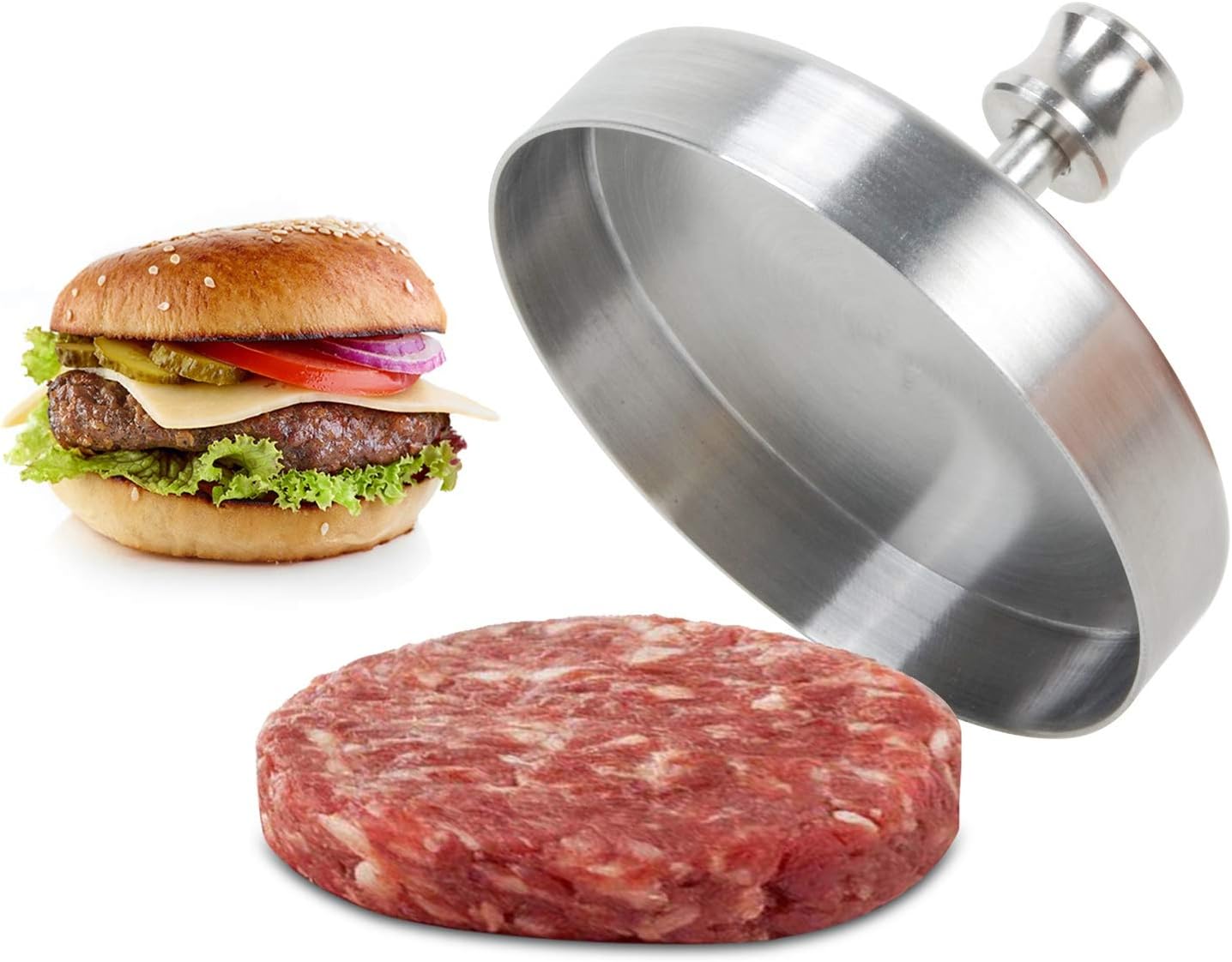Goozegg Non-Stick Burger Press 304 Stainless Steel Heavy Duty Hamburger Patty Maker for Cooking BBQ Grill, Silver