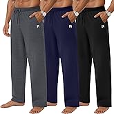 Neer 3 Pack Men's Wide Leg Pants Lightweight Sweatpants Lounge Loose Fit Casual Open Bottom Drawstring Pajama with Pockets(Black, Navy Blue, Dark Gray,XX-Large)