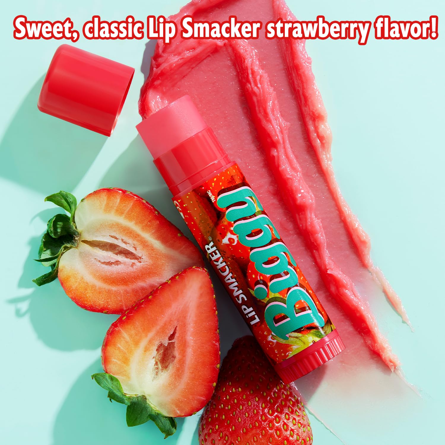 Lip Smacker Biggy Lip Balm, Nostalgic Flavor, Ultra-Moisturizing & Hydrating, Clear Glossy Finish, Fun & Collectible Gift for All Ages - Strawberry