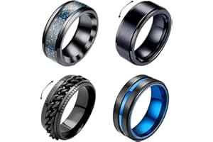 4Pcs Mens Rings Set Anxiety Spinner Chain Rotation Fidget Band Cool Bicycle Hip Hop Stainless Steel Male Jewelry