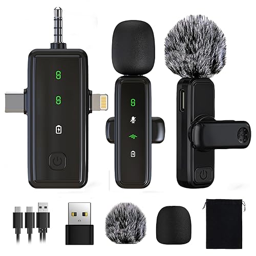LOUPETGO 3 in 1 Wireless Lavalier Microphone for iPhone/Android/Camera Devices, LED Display Lapel Omnidirectional Mic with Mute/Reverb/Noise Reduction for TikTok/Podcast/Vlog Recording