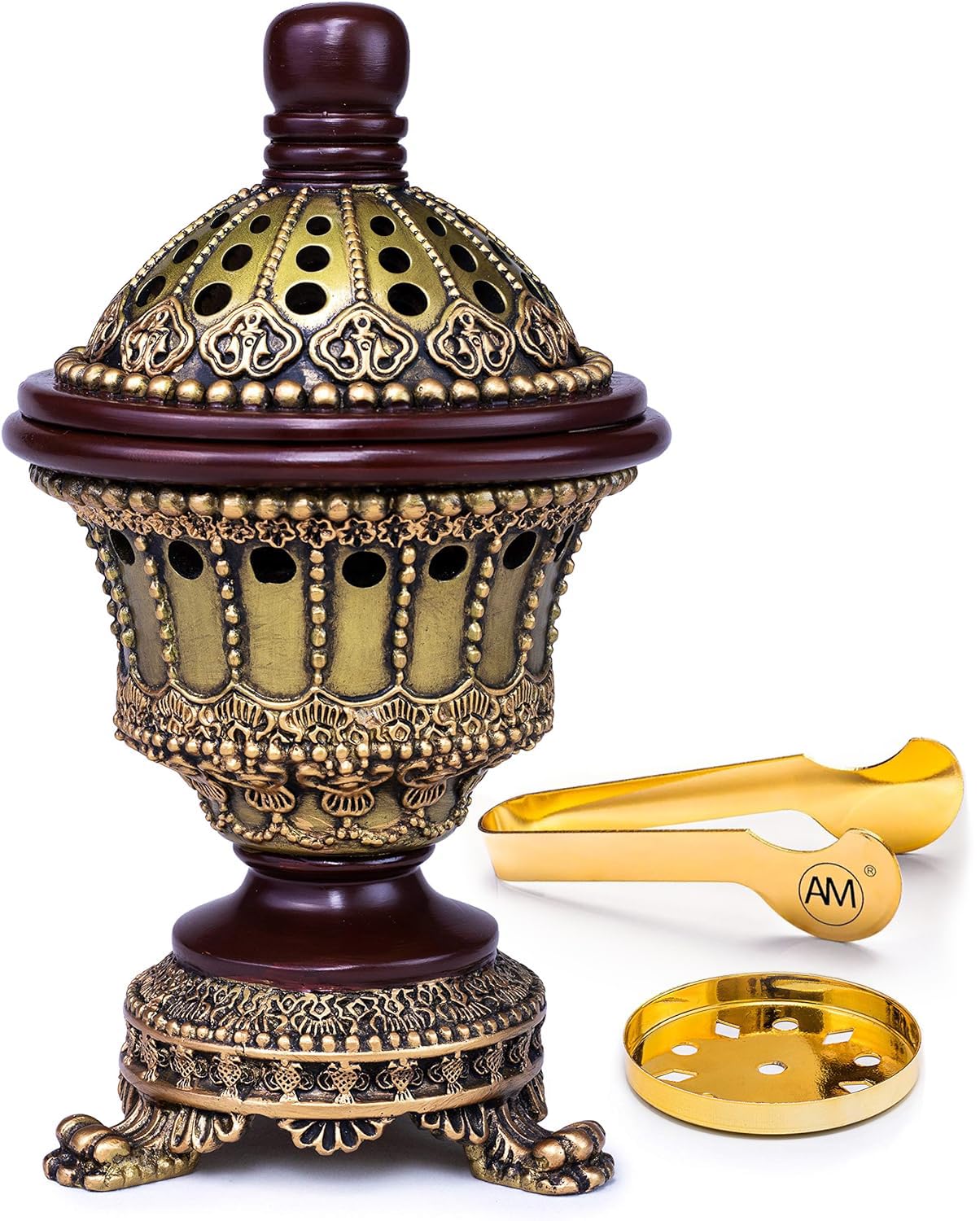 Am Incense Burner Charcoal Bakhoor Burner Frankincense for Office & Home - Lavish Chalice Bronze
