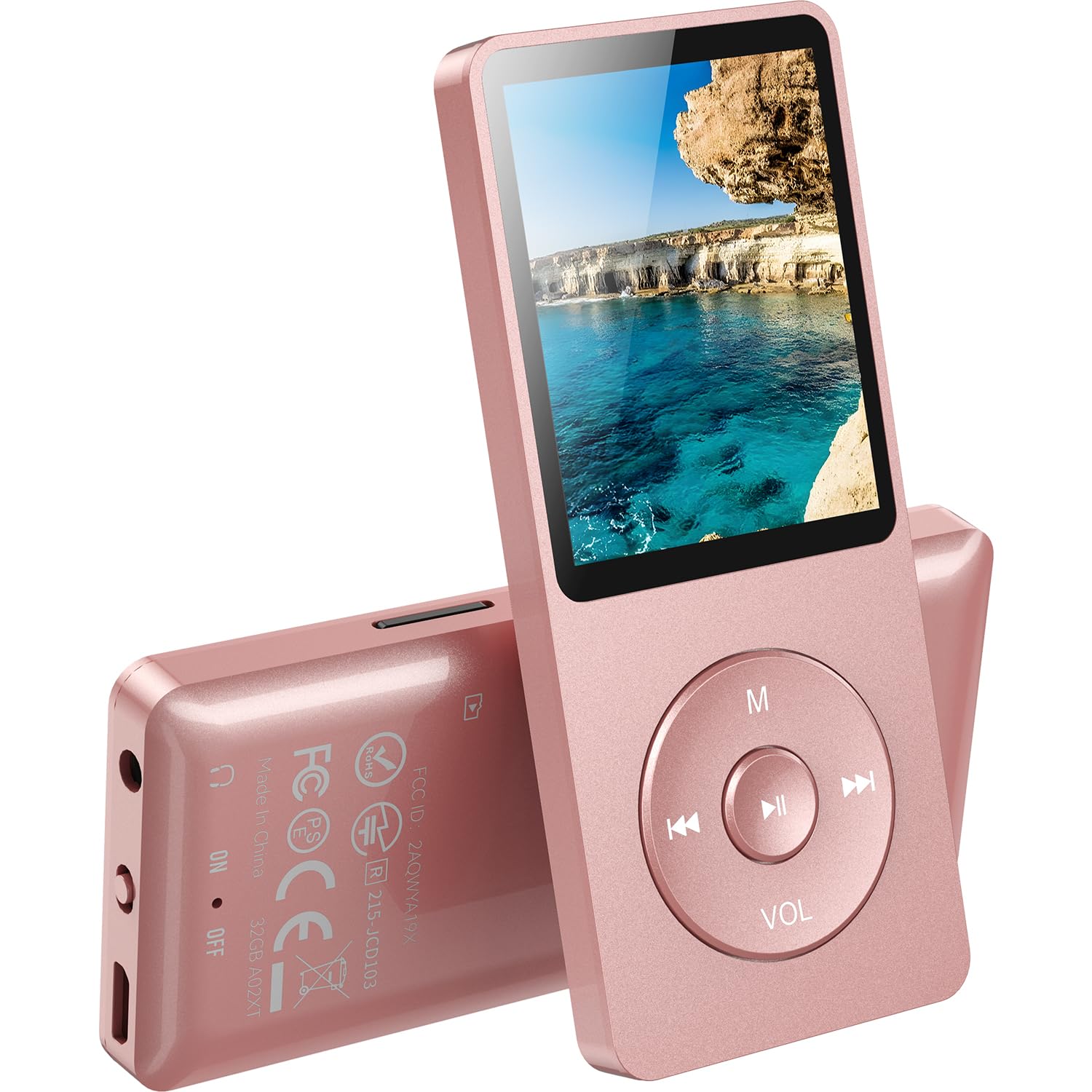 AGPTEK MP3 Player with Bluetooth 5.3, 32GB Internal Memory Portable Music Player 1.8 inch Screen with Speaker, FM Radio, Voice Recorder, Supports Expanded Up to 128GB (Without headphones), Pink