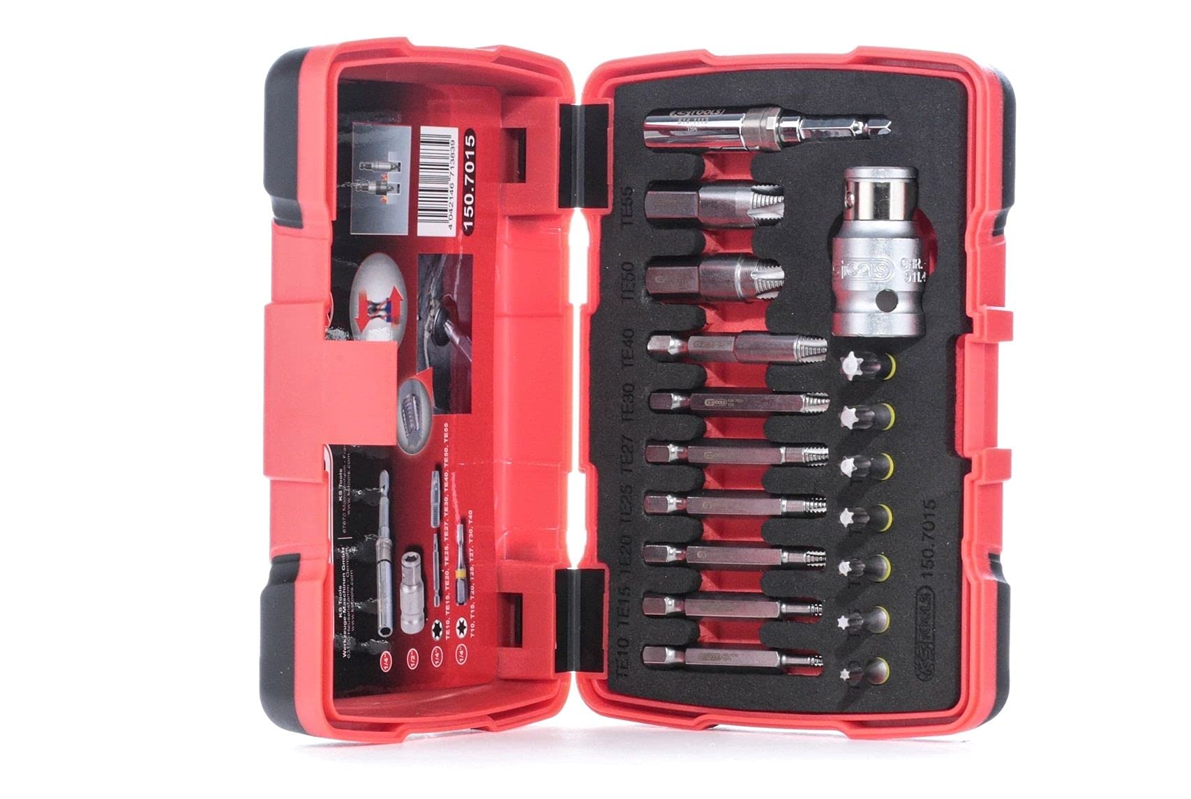 KS Tools 150.7015 1/4 Inch + 10 mm Special TX Screw Extractor Set 18 Pieces, Colour, Size