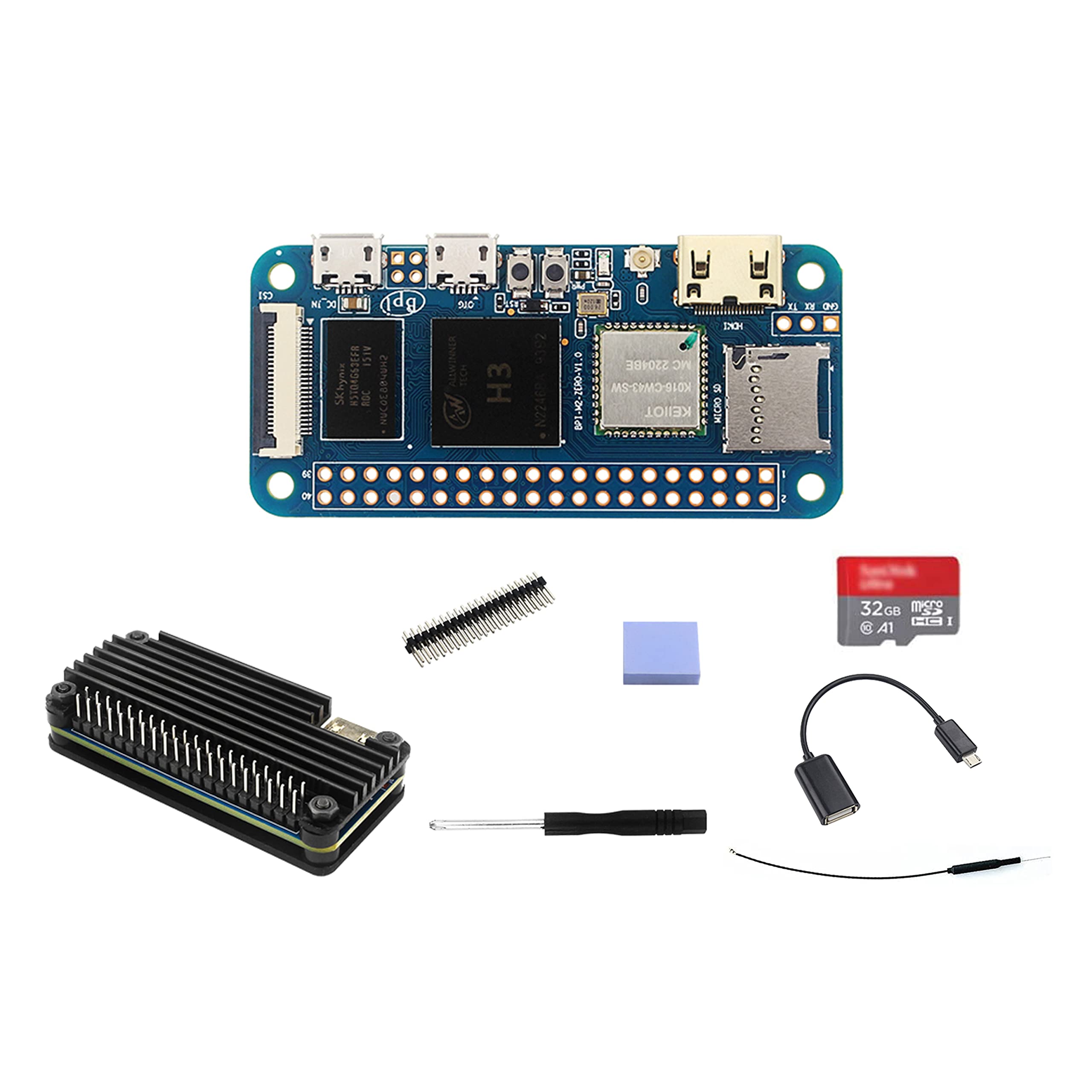 Banana Pi M2 Zero Alliwnner H3 Open Source IoT Single Board Computer Onboard Quad Core Cortex-A7 CPU 512MB DDR 3 RAM WiFi Bluetooth 40 Pin Compatible with Raspberry Pi GPIO Support Android Linux