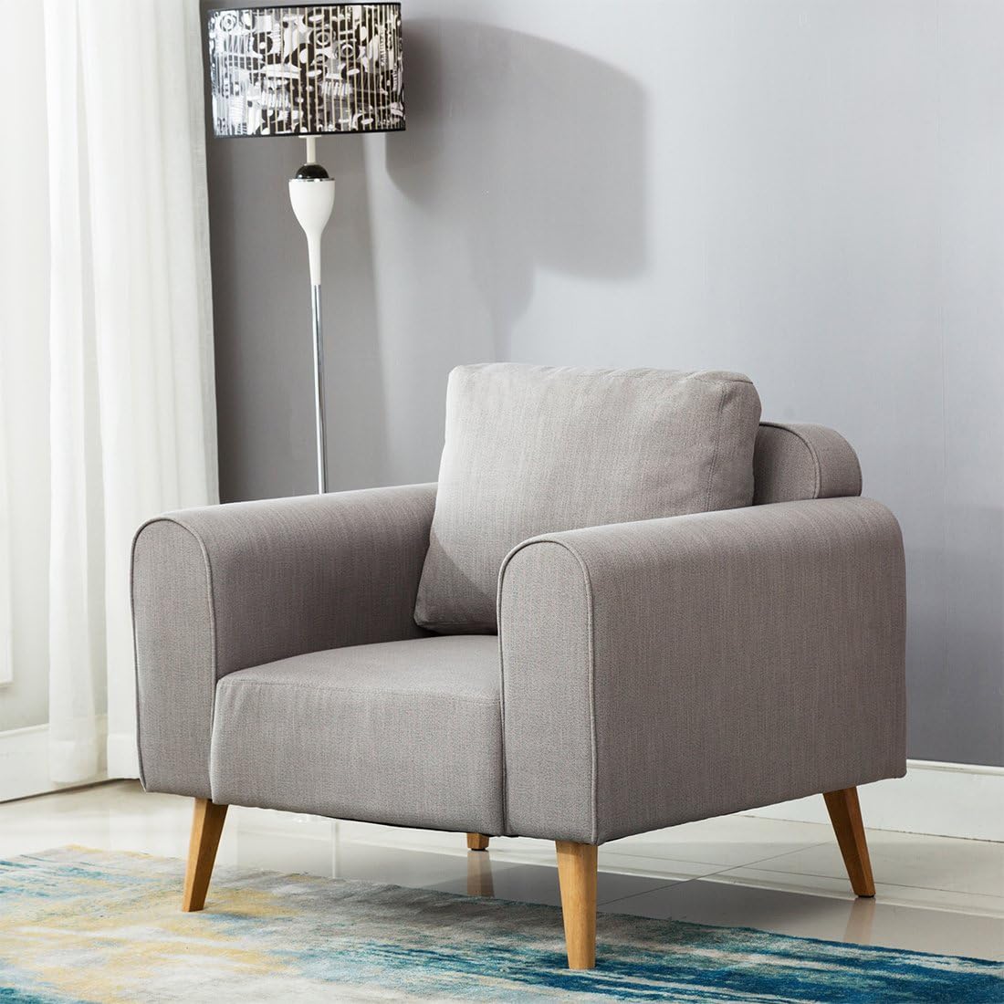 JAKOB LINEN OCCASIONAL ARMCHAIR LIVING ROOM ACCENT SOFA CHAIR TUB FABRIC LOUNGE (Grey)