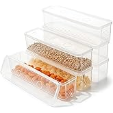 kenaeooe 6 Pcs Large Airtight Pasta Storage Containers, BPA-Free Plastic Spaghetti Noodle Holder with Lid, White Rectangular Food Canisters for Kitchen Pantry Organization, 3 x 12 x 3 Inches
