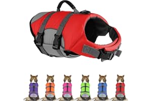 Mklhgty Dog Life Jacket, Reflective Adjustable Dog Life Vest with Rescue Handle for Swimming and Boating, Ripstop Pet Safety Life Preserver for Small, Medium and Large Dogs