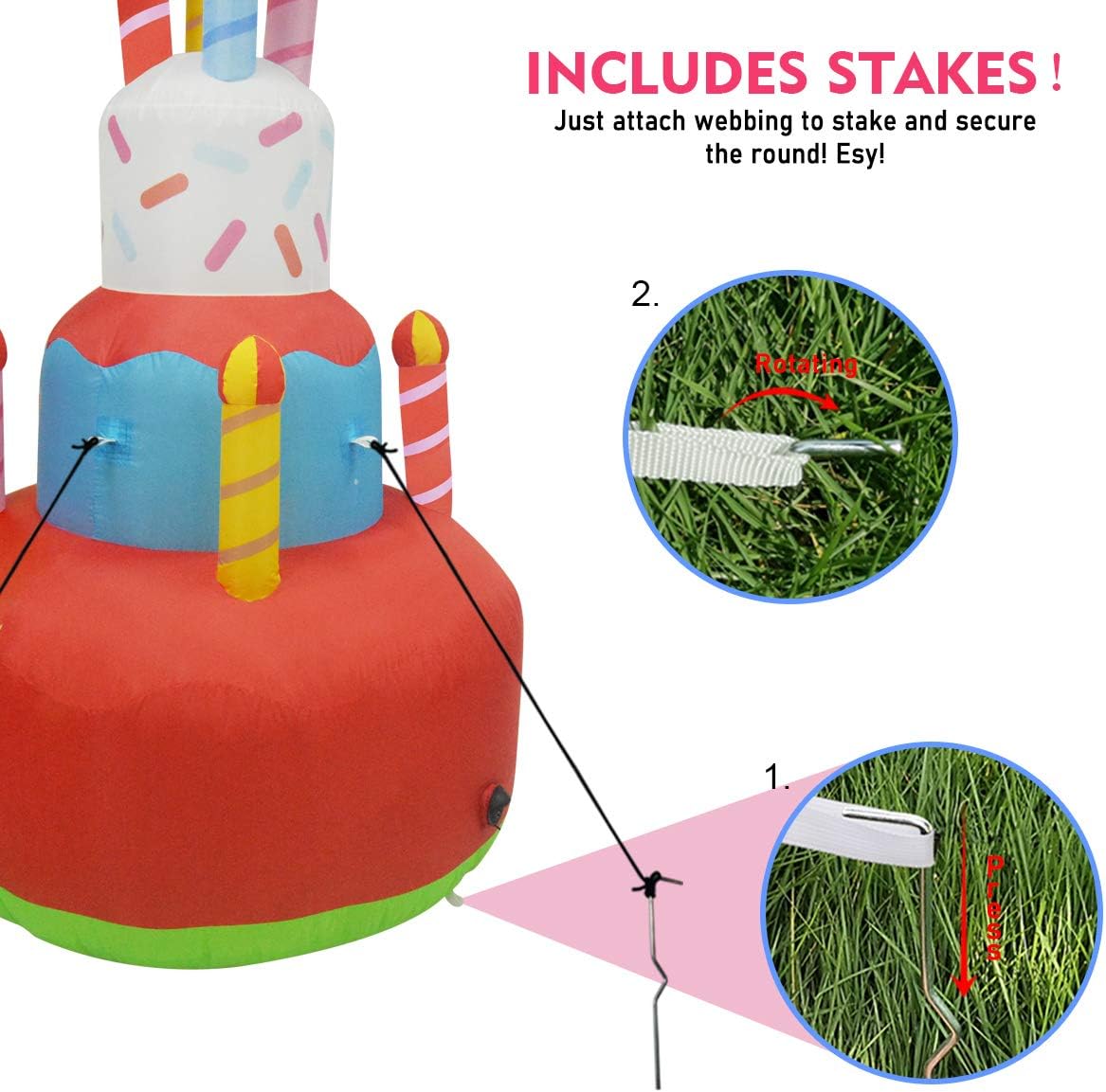 GOOSH 6.8 Ft Tall Inflatable Happy Birthday Cake with Candles Blow Up Yard Decoration, Indoor Outdoor Garden Birthday Party Decoration.: Garden & Outdoor