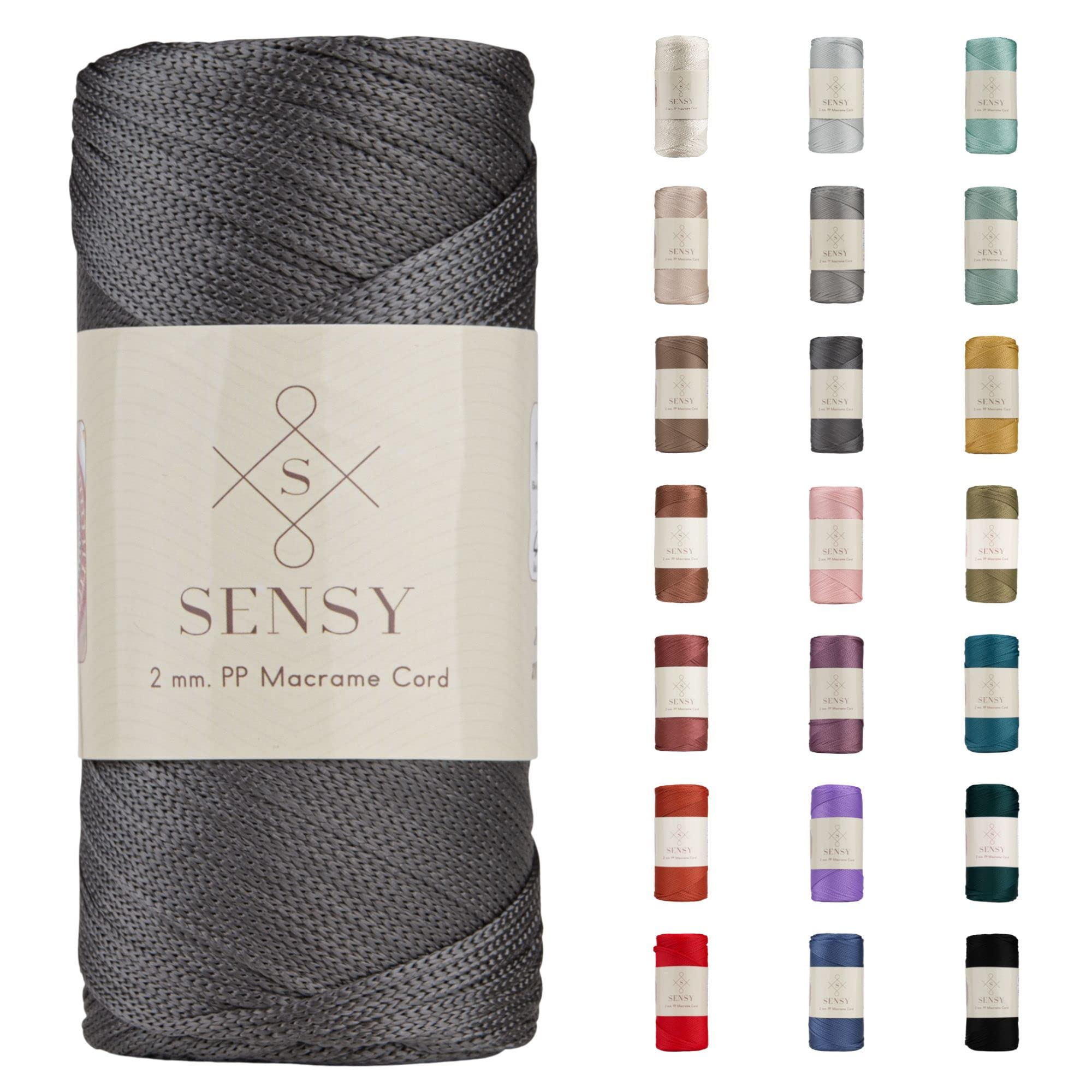 Sensy Premium 2mm 251 Yards Polyester Rope 100% Polypropylene Cord Macrame Cord 2mm Crochet Bag Cord Macrame Rope Crochet Thread Gift for Knitter (Anthracite)