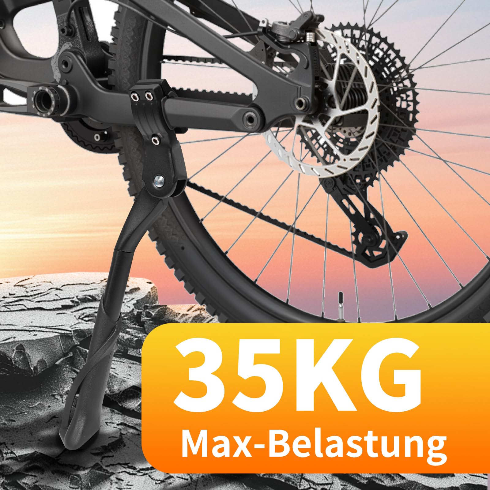SUNFATT Fahrradständer Hinterrad 24-29 Zoll, Universal Seitenständer für E-Bike & MTB ohne Bohrung, Höhenverstellbar, Verstärktes Alu, 35kg/45kg Traglast, rutschfest, Bike Stand Zubehör 5
