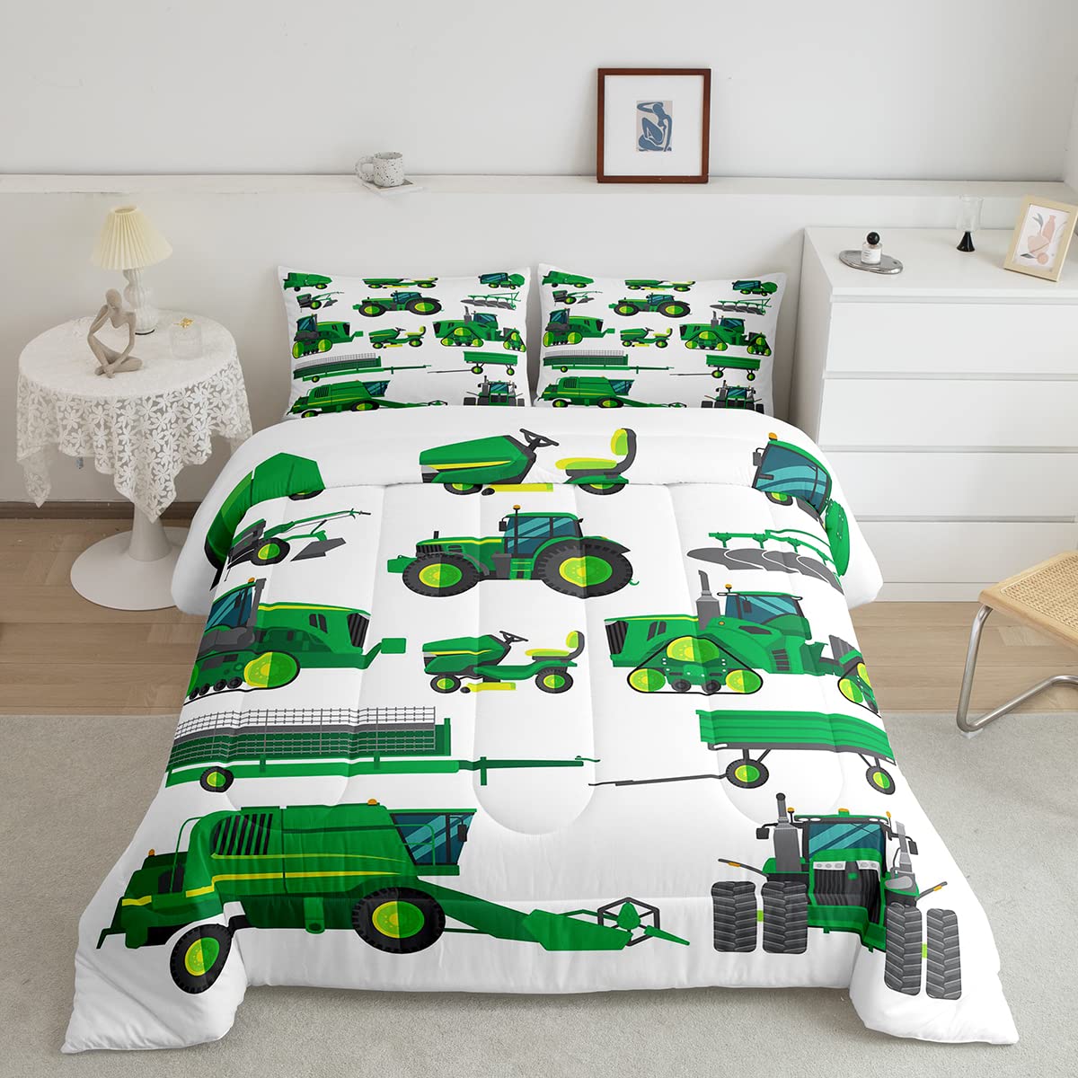Loussiesd Kids Car Comforter Cartoon Excavator Construction Truck Duvet for Boys Children Heavy Machinery Vehicles Bedding Set Room Decor Duvet Set Single Size