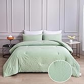CinYana Sage Green Jacquard Comforter Set Queen Leaf Comforter Boho Bedding Set 3 PCS Soft All-Season Luxury Bedding(Sage Green,Queen)