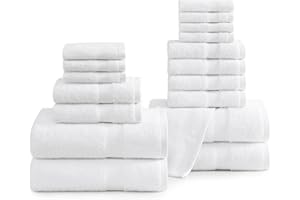 LANE LINEN Bath Towels for Bathroom Set- 18 PC 100% Cotton White Bathroom Towel Set, Soft Spa & Hotel Quality Towel Set - 4 Bath Towels, 6 Hand Towels for Bathroom and 8 Washcloths sets - White Towels