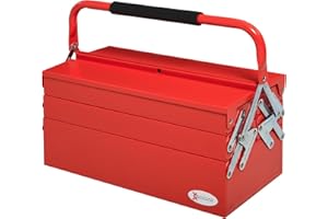 DURHAND 18" Metal Tool Box, Portable 5-Tray Cantilever Steel Tool Chest Cabinet for Garage and Warehouse, Red