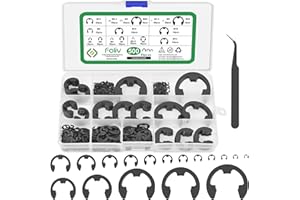 FOLIV 500Pcs E-Clip Circlip External Retaining Clips Assortment Set, 17 Sizes Heat Treated High Carbon Steel Circlip Kit, Anti Walk Washers, Includes Sizes of M1.5-M22