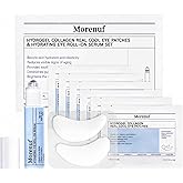 MORENUF Hydrogel Collagen Real Cool 6 Pairs of Eye Patches & Hydrating Roll-On Serum Set for Dark Circles and Puffiness - Hyaluronic Acid and Caffeine Eye Serum Korean