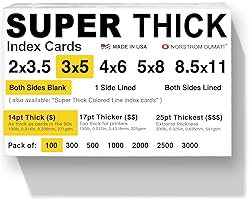 100 SUPER THICK index cards / 3"x5" / 14pt