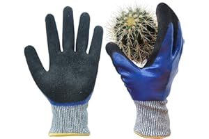 GLOSAV Durable Gardening Gloves for Men, Heavy Duty Nitrile Garden Gloves, Double Coated Work Gloves, Cut Resistant, Puncture Proof, Water Resistant, Touch Screen (Large)