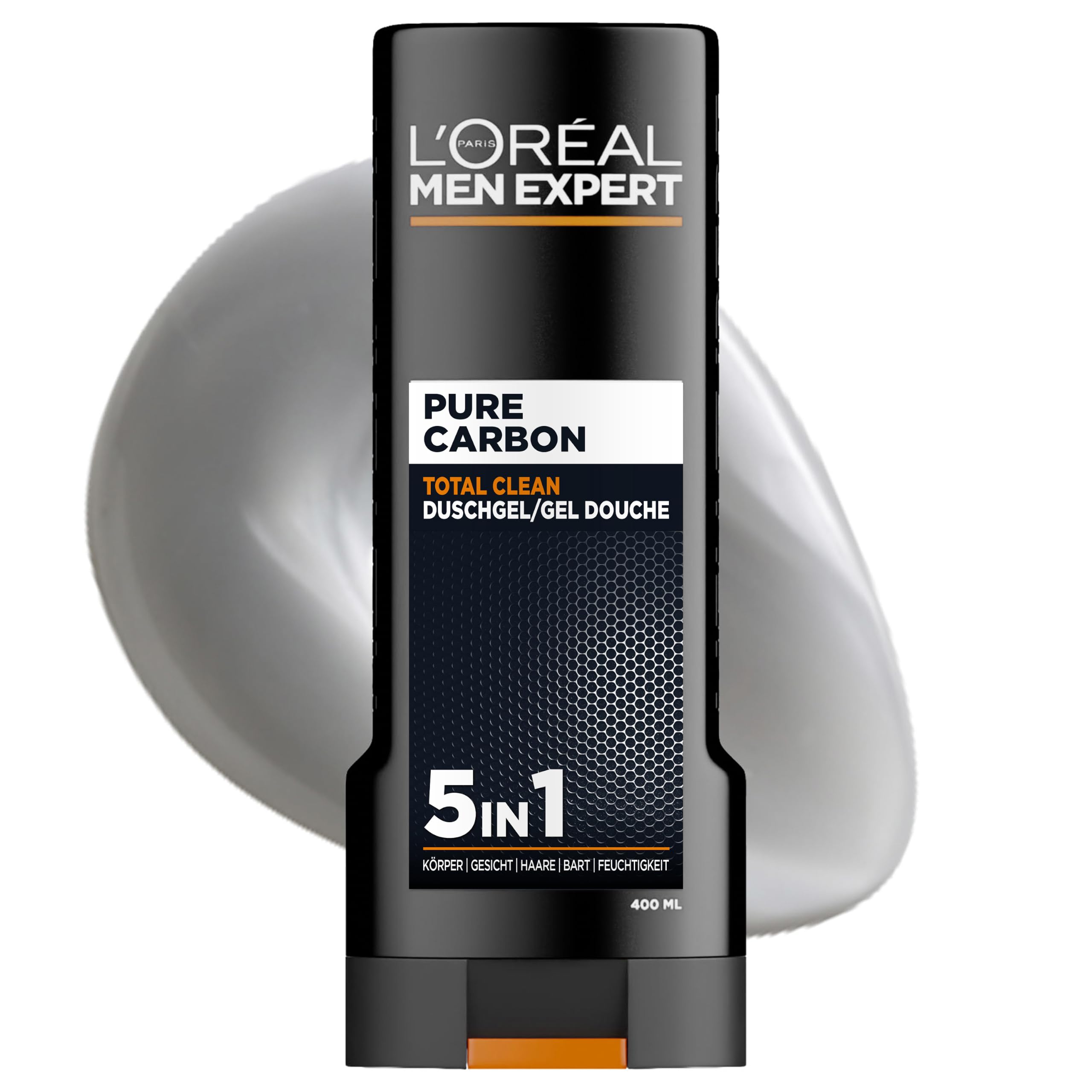 L'Oréal Men Expert XXL 5in1 Duschgel und Shampoo für Männer, Duschbad zur Reinigung von Körper, Haar und Gesicht, Herren Körperpflege für langanhaltende Frische mit Karbon, Pure Carbon, 1 x 400 ml