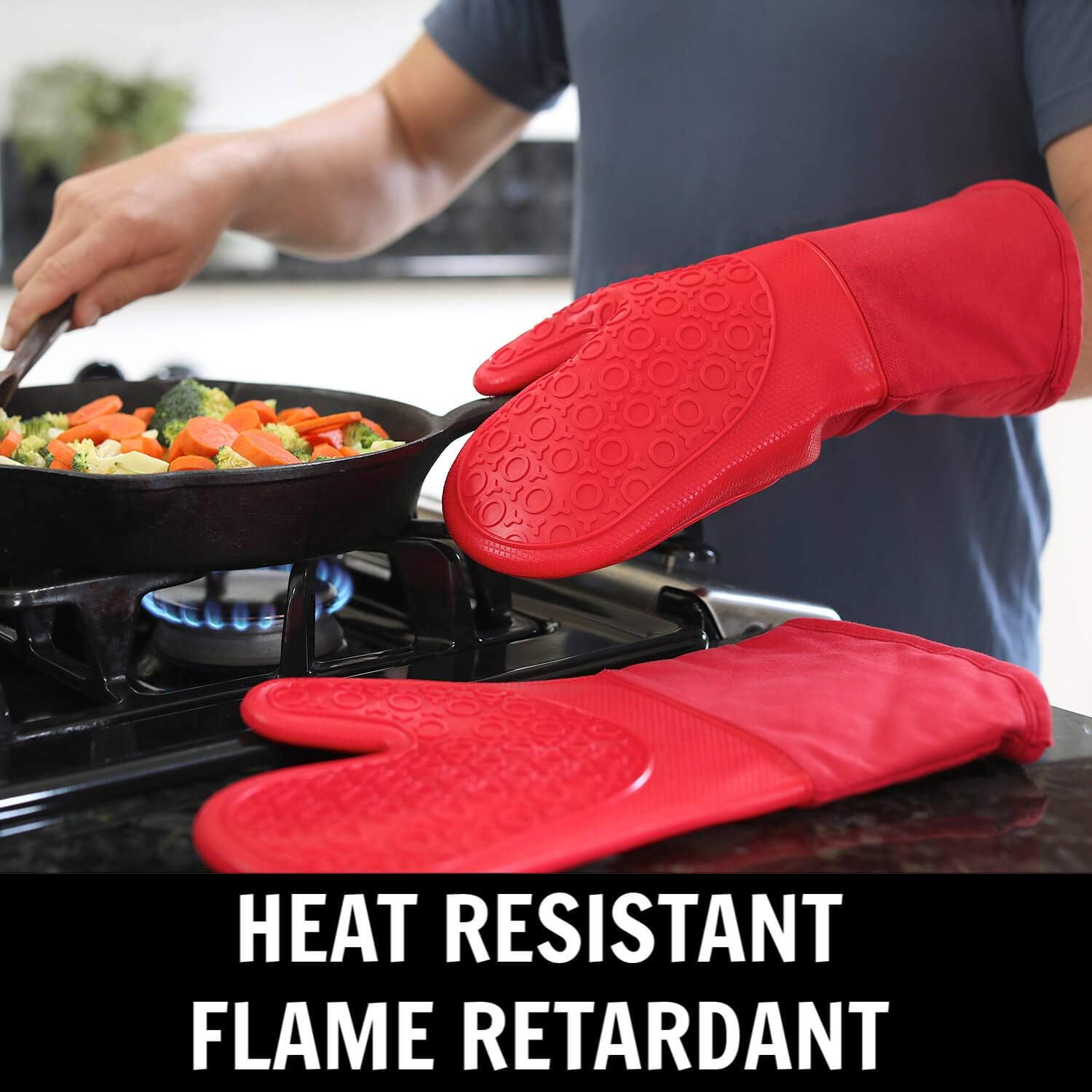 HOMWE Extra Long Professional Silicone Oven Mitt, Oven Mitts with Quilted Liner, Heat Resistant Pot Holders, Flexible Oven Gloves, Gray, 1 Pair, 13.7 Inch: Home & Kitchen