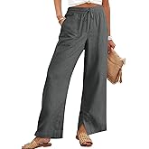 ANRABESS Womens Wide Leg Palazzo Linen Pants High Waist Split Ankle Casual Lounge Beach Vacation Pants 2026 Spring Summer