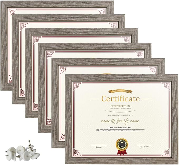 8.5x11 Document Picture Frames Set of 6 Distressed Rustic Grey Barnwood