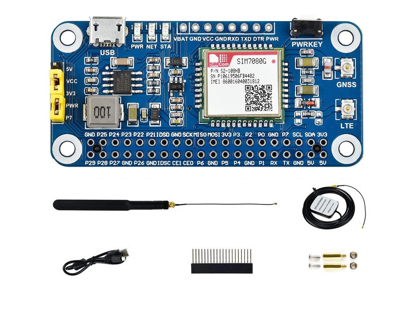Waveshare NB-IoT/Cat-M(eMTC)/GNSS Telecommunication HAT for Raspberry Pi Based on SIM7080G Globally Applicable for Intelligent Instruments Asset Tracking Remote Monitoring E-health