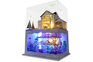 GuDoQi DIY Miniature Dollhouse Kit, Tiny House kit with Furniture and Dust Proof, Miniature House Kit 1:24 Scale Beachside Bungalow, Great Handmade Crafts Gift for Birthday Easter Day