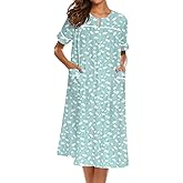 Ekouaer House Dress for Women with Pockets Button Down Duster Housecoat Short Sleeve Mumu Nightgown S-XXXL