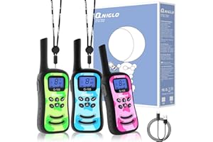 Qniglo Kids Walkie Talkies Rechargeable with USB Charger, 3 Pack Walkie Talkies for 3-12 Years Old Boys Girls Toys Gifts, Walkie-Talkies with Flashlight Lanyard for Camping Games and Indoor Playing