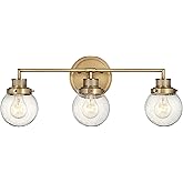 Hinkley Poppy 5933HB Medium Three Light Bathroom Vanity Fixture, Mid-Century Modern, Clear Seedy Glass Globe, Heritage Brass