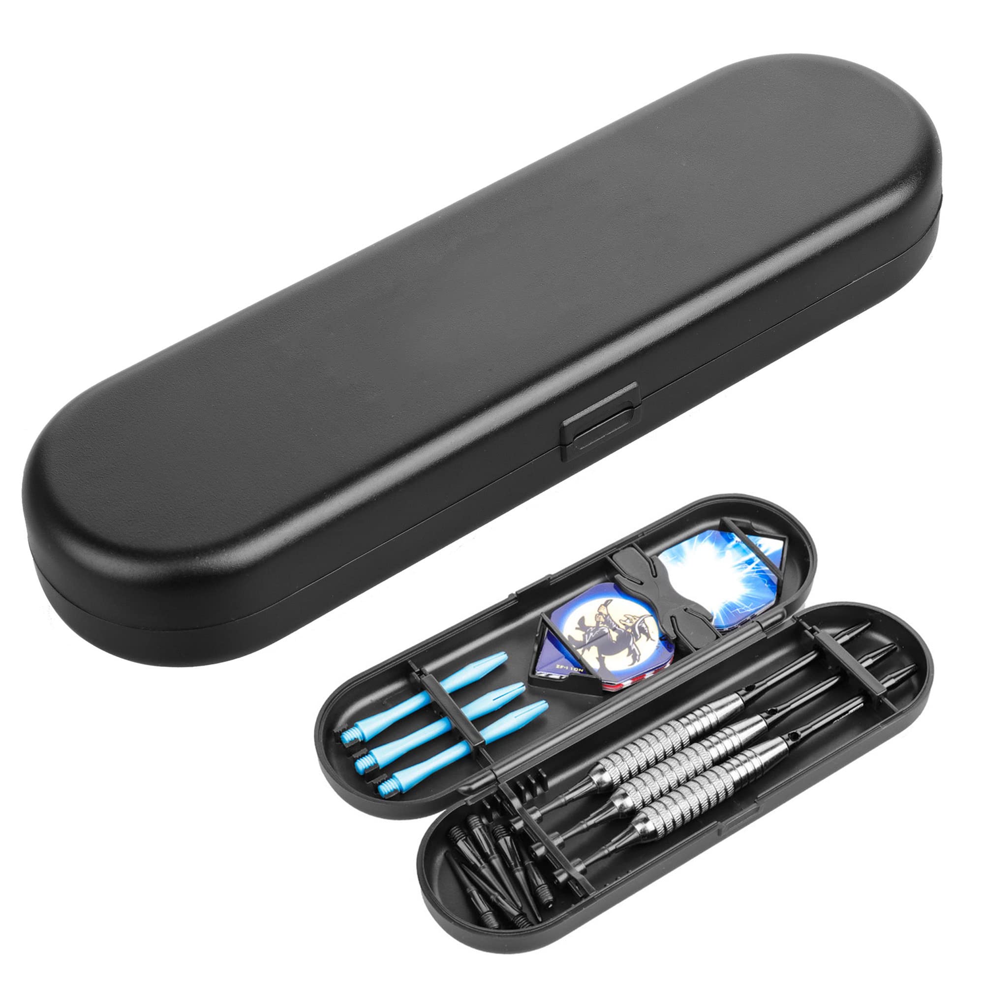 LONGHAO Dart Box, Darts Case, Darts Bag Box, Hard Shell Dark Case, Dart Case, Carry Bag Accessories, Black Dart Case, Suitable for Dart Tips, Dart Bars and Dart Flights, black, Additional pocket