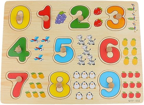 Happy GiftMart Wooden Puzzle Picture Board Number Wooden Jigsaw Puzzle 1 -9 with Knobs Kids Boys Girls Nursery Class
