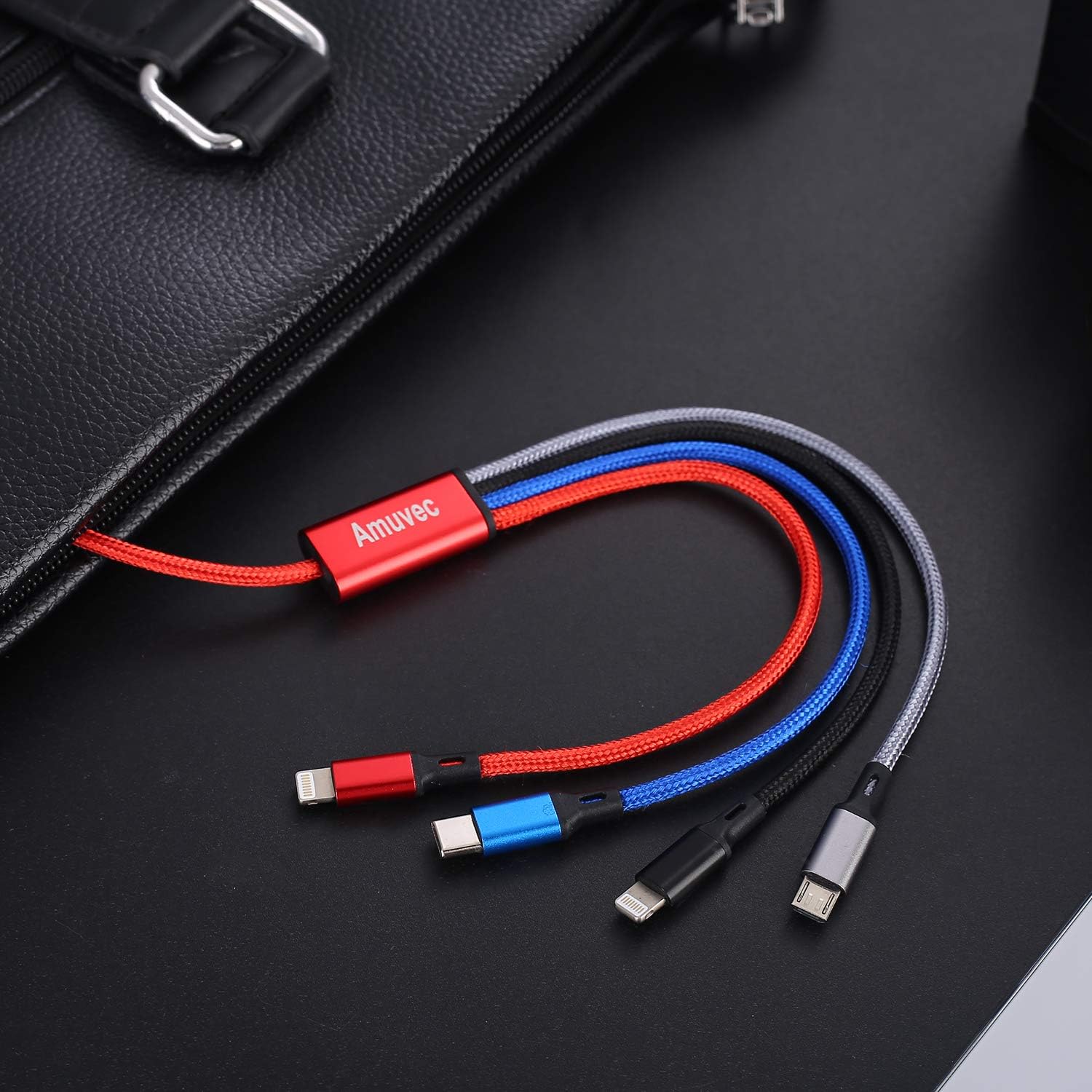 Amuvec Multi USB Charging Cable 3A, 4 in1 Fast Charger Cord Connector with Dual Phone/Type C/Micro USB Port Adapter, Compatible with Tablets/Samsung Galaxy/Google Pixel/LG and More (4FT/2Pack)