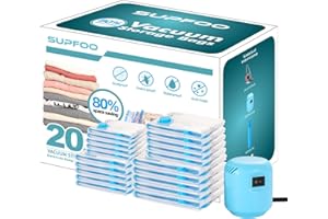 SUPFOO 20 Pack Space Saver Vacuum Storage Bags with Electric Pump(5 Jumbo/5 Large/5 Medium/5 Small) Double Zip Seal,Vacuum Seal Bags Fit Clothes,Comforters,Blankets,Mattress,Duvets,Pillows,Travel