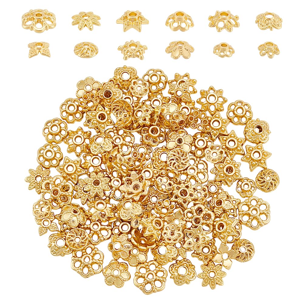 UNICRAFTALE 120Pcs 12 Styles Flower Bead End Caps, 18K Gold Plated Alloy Spacer Beads, Loose Spacer Beads, Bulk Earrings for Jewelry Making